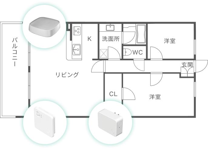 機器の設置場所を示した間取り図